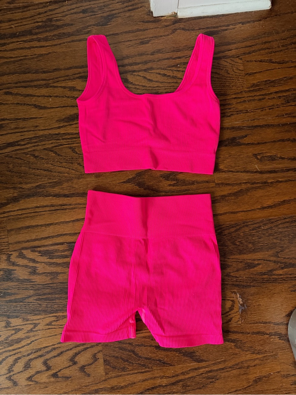 Amazon Women Bike Shorts and Crop Top Set - Bright Hot Pink